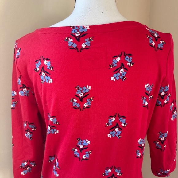 *CHARTER CLUB* Red x Blue Floral Fashion Long Sleeve Cotton Top Size Medium - Picture 5 of 7